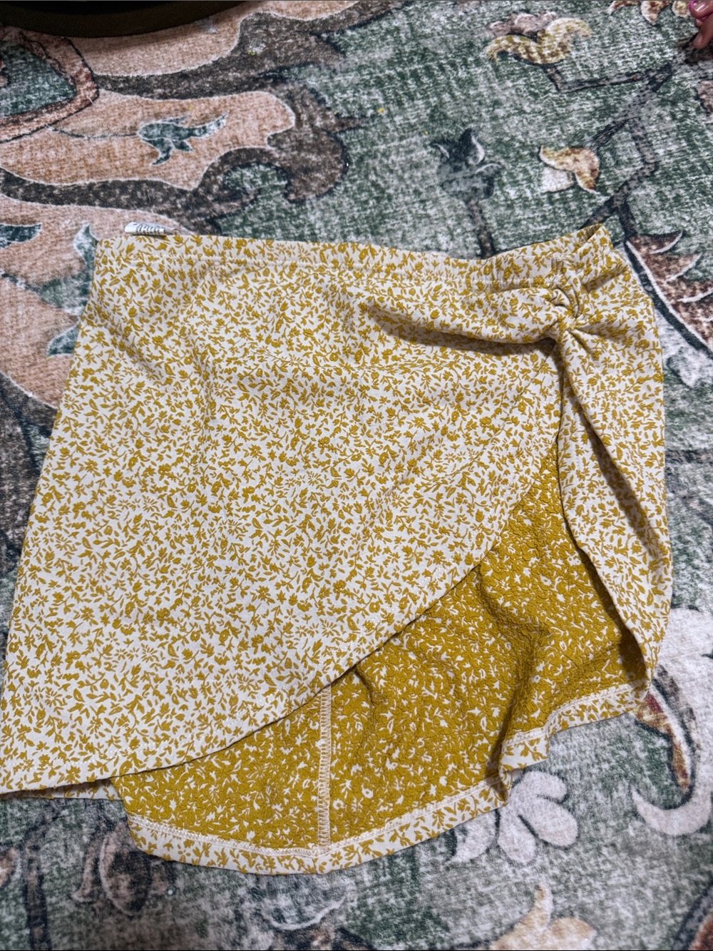 Floral Yellow Wrap Mini Skirt